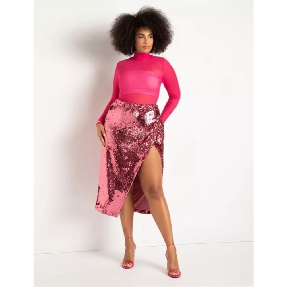 Sequin Column Midi Skirt With Slit